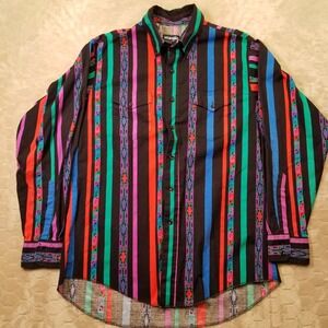 VTG Wrangler Brushpopper 17x35 Western Aztec Cowboy Stripe Rodeo 90s
